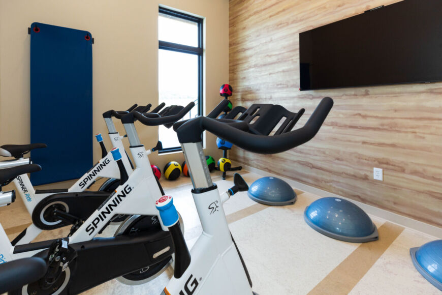 Yoga and spin room inside the Siesta Hills clubhouse fitness center in Mankato Minnesota
