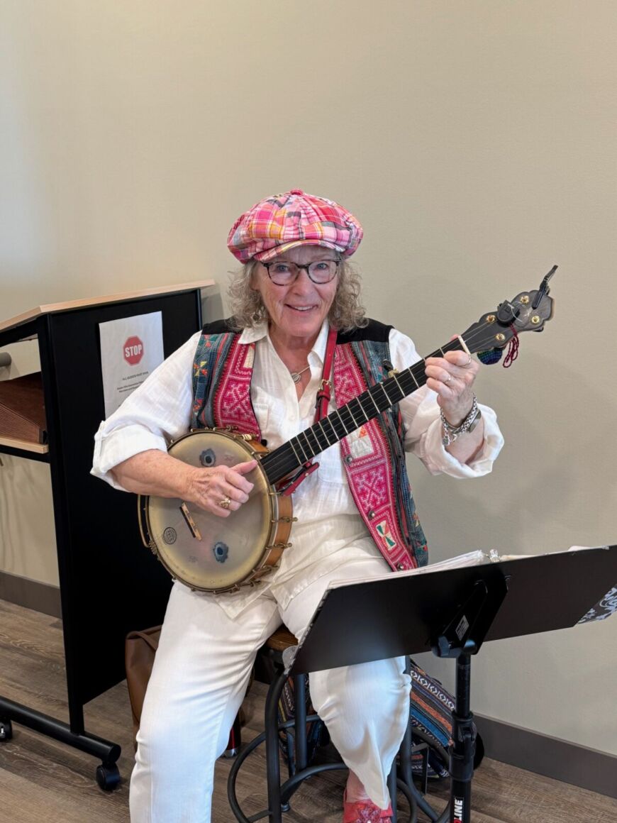Resident musician performing at a Siesta Hills community event in Mankato Minnesota