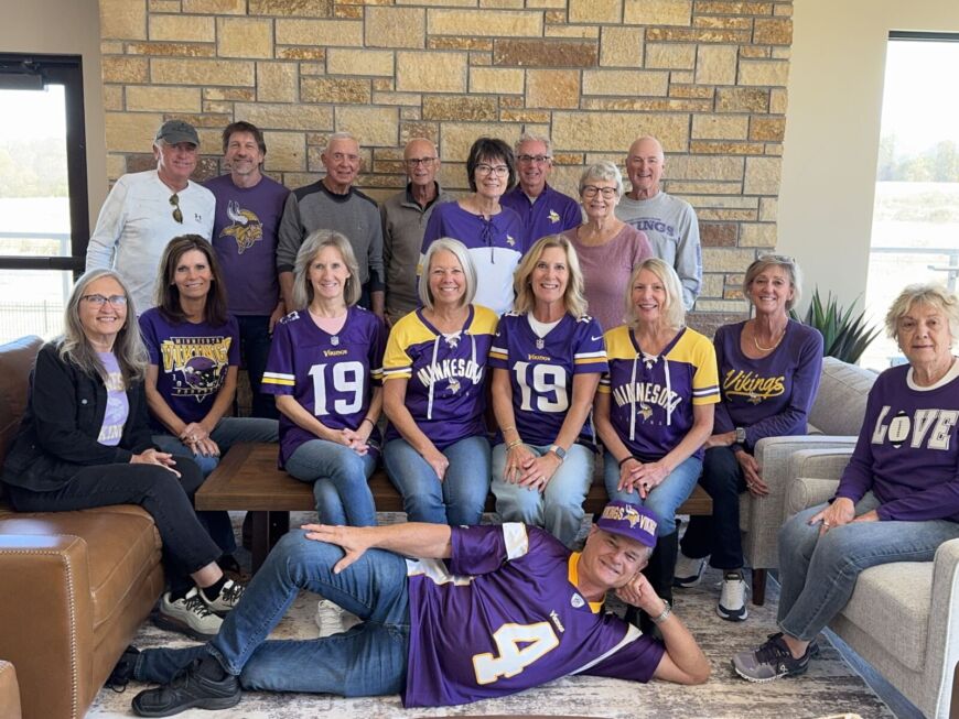Siesta Hills residents gathering inside the clubhouse for a sports social event in Mankato Minnesota