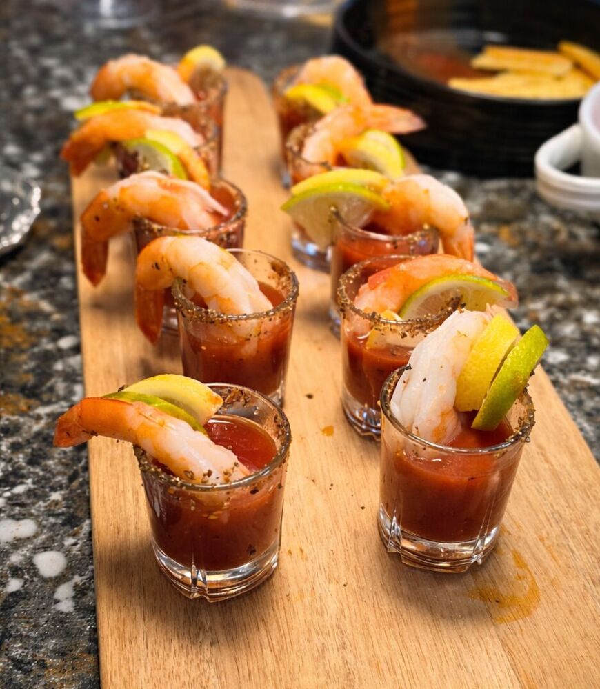 Bloody Mary shrimp appetizers served at Siesta Hills happy hour in Mankato Minnesota